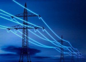 Illuminated power lines --- Image by © Matthias Kulka/Corbis