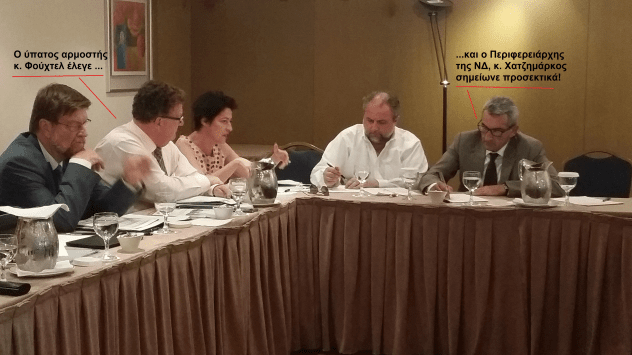 Ο εκπρόσωπος της Νέας Δημοκρατίας του μνημονίου στην Περιφέρεια Νοτίου Αιγαίου, Γ. Χατζημάρκος σε παλαιότερο ενσταντανε με τον κ. Φούχτελ 